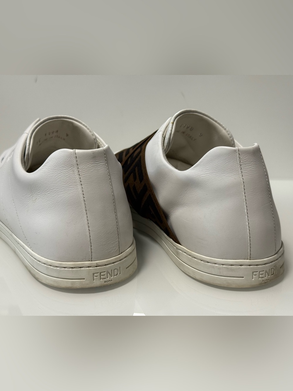 Fendi White Leather Slip-On Sneakers with FF Fendi Logo Cross Strap - Picture 14 of 17